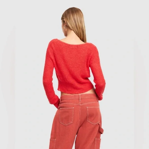 Lioness Heartbreaker Cardi Red Knit Button Cardigan Wool Blend Size Medium - Picture 2 of 10